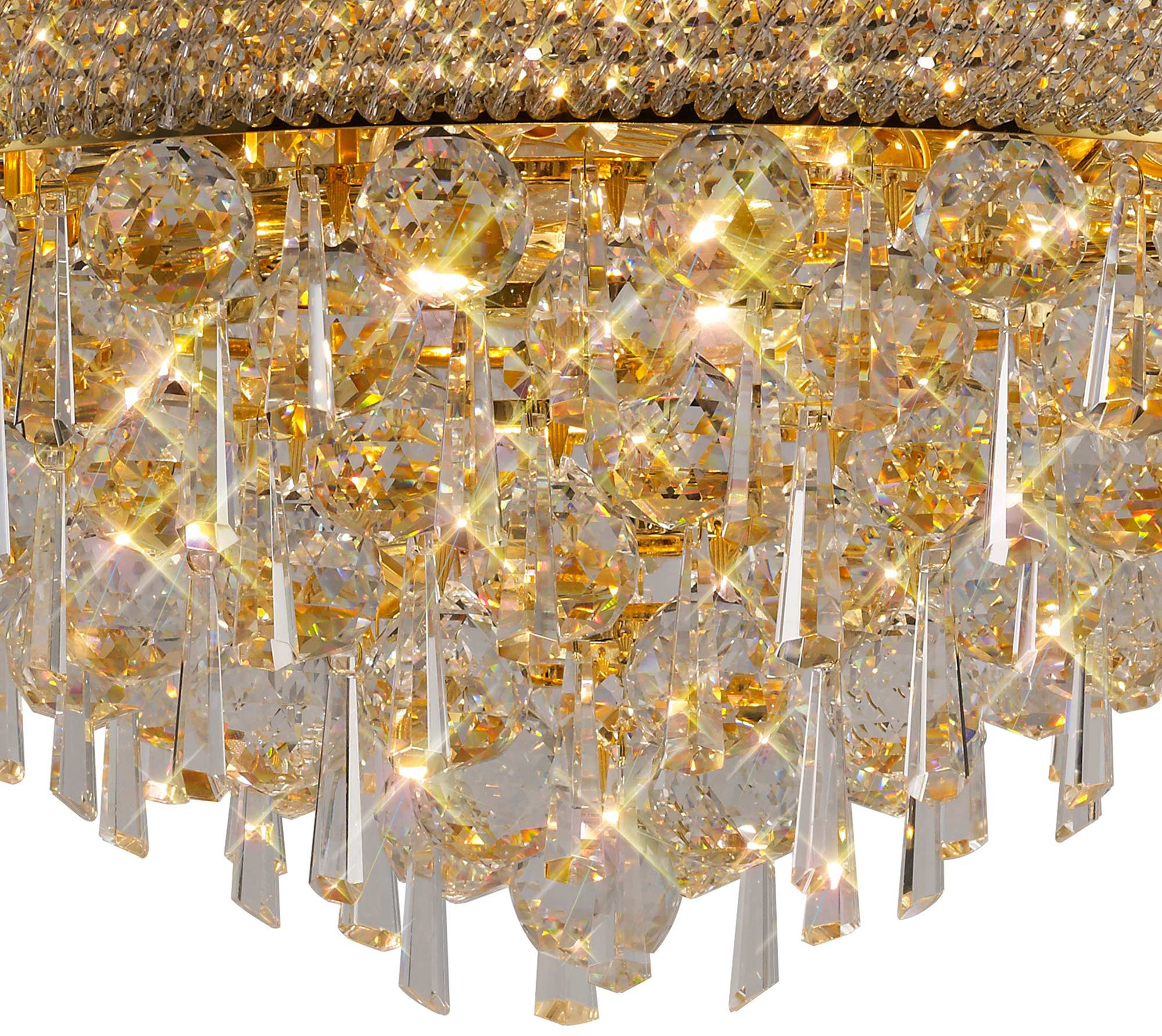 Alexandra Gold Crystal Ceiling Lights Diyas Flush Crystal Fittings